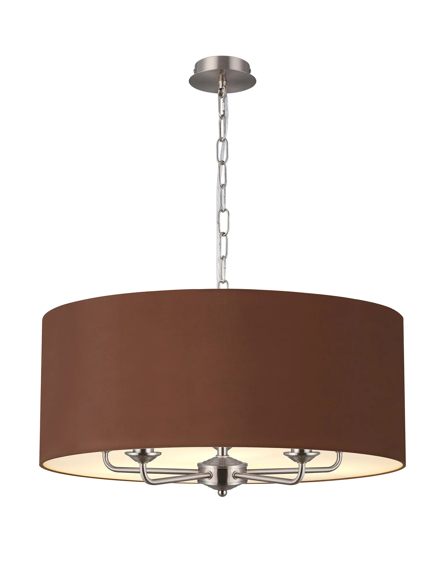 DK0675  Banyan 60cm 5 Light Pendant Satin Nickel; Raw Cocoa